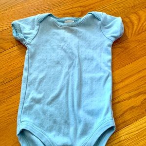 Mini Boden bodysuit, soft slate blue, pointelle, size 6-12 months